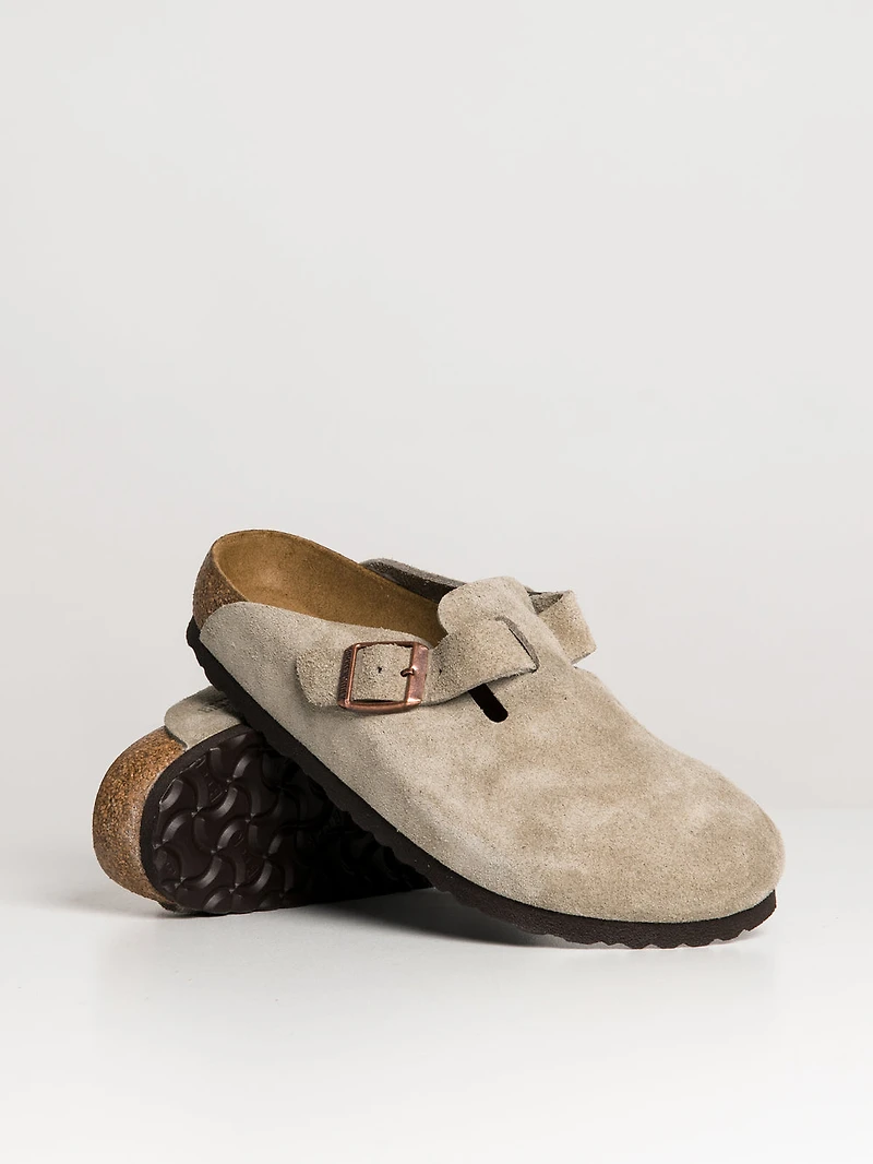 WOMENS BIRKENSTOCK BOSTON SOFT FOOTBED CLOGS - REGULAR TAUPE