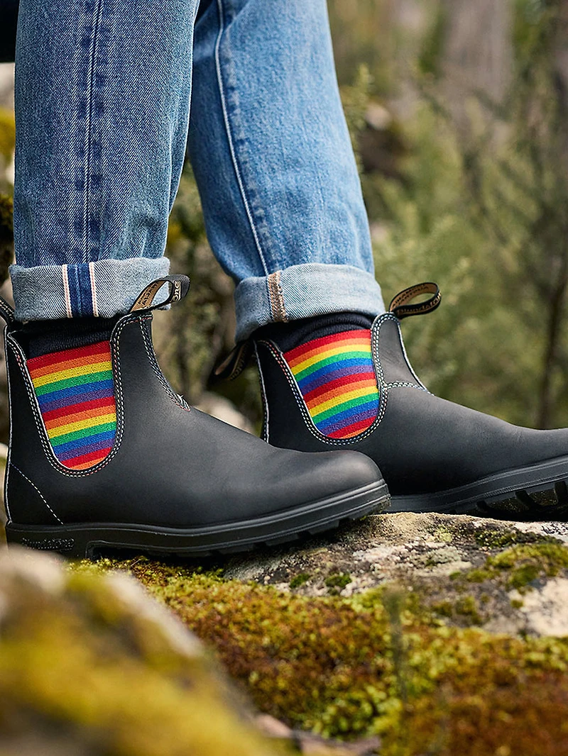 WOMENS BLUNDSTONE ORIGINAL BLACK WITH RAINBOW ELASTIC - CLEARANCE