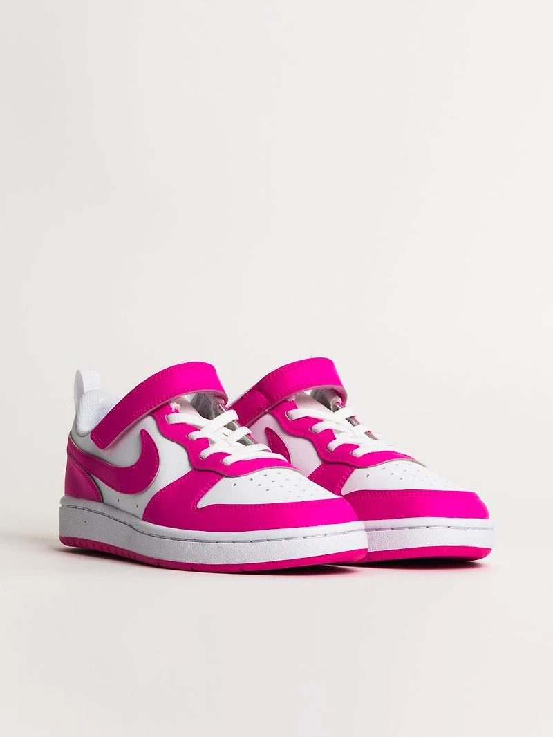 KIDS NIKE COURT BOROUGH LOW RECRAFT SHOES - WHITE/LASER FUCHSIA