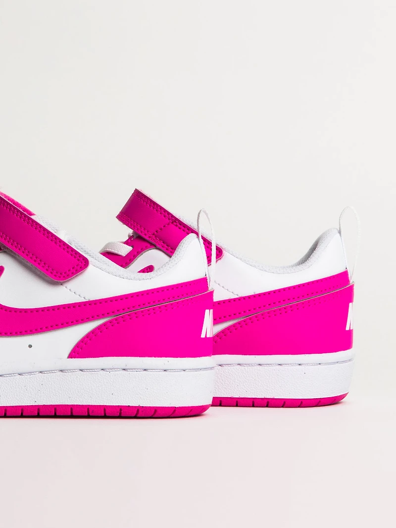 KIDS NIKE COURT BOROUGH LOW RECRAFT SHOES - WHITE/LASER FUCHSIA