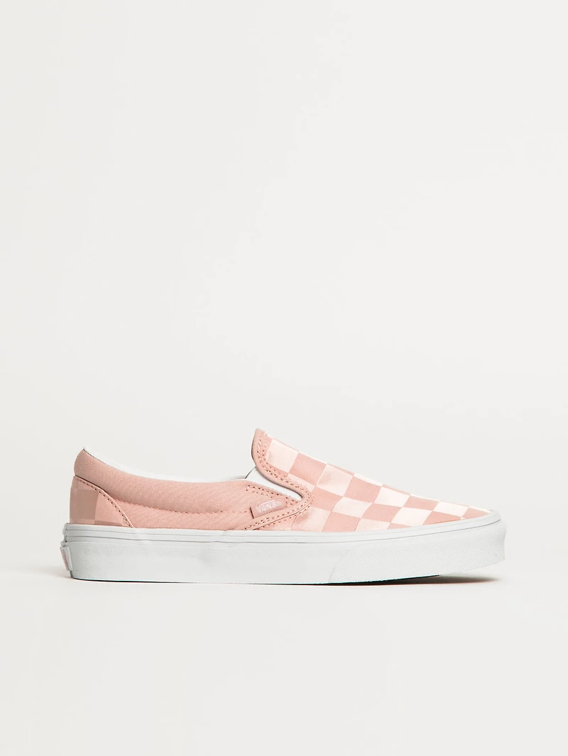 WOMENS VANS CLASSIC SLIP ON SATIN SHOES - PINK CHECKER