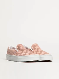WOMENS VANS CLASSIC SLIP ON SATIN SHOES - PINK CHECKER