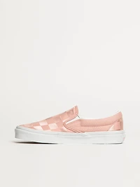 WOMENS VANS CLASSIC SLIP ON SATIN SHOES - PINK CHECKER