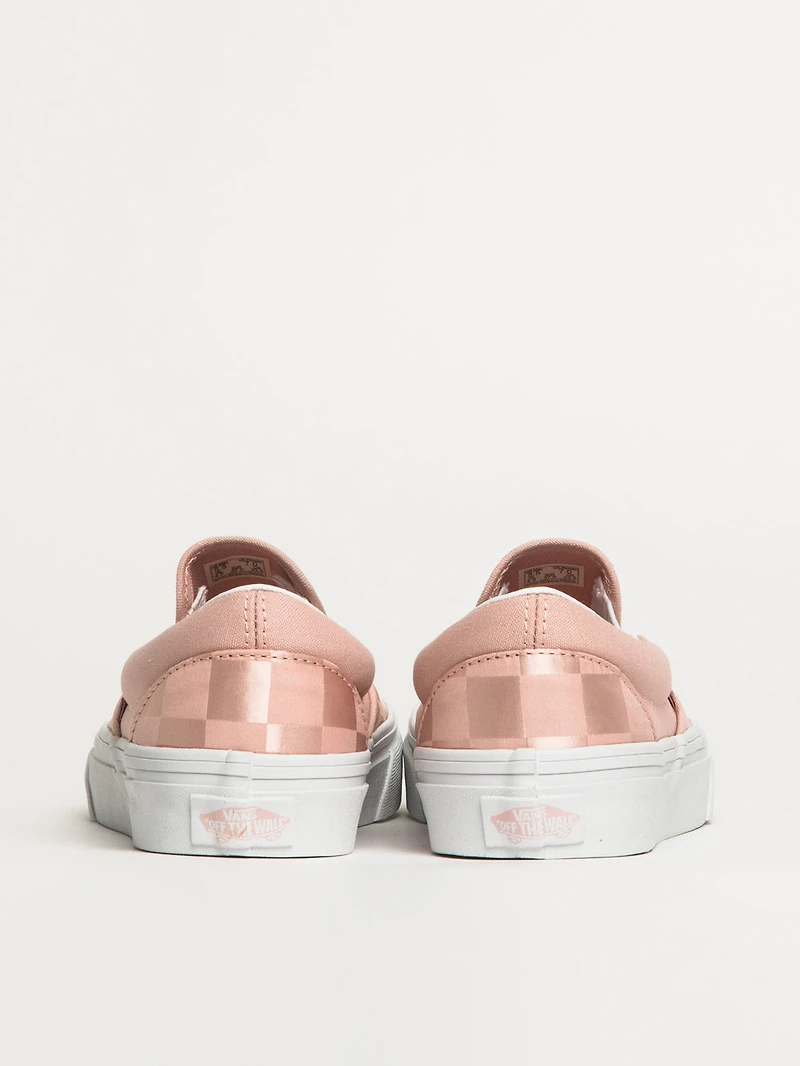 WOMENS VANS CLASSIC SLIP ON SATIN SHOES - PINK CHECKER