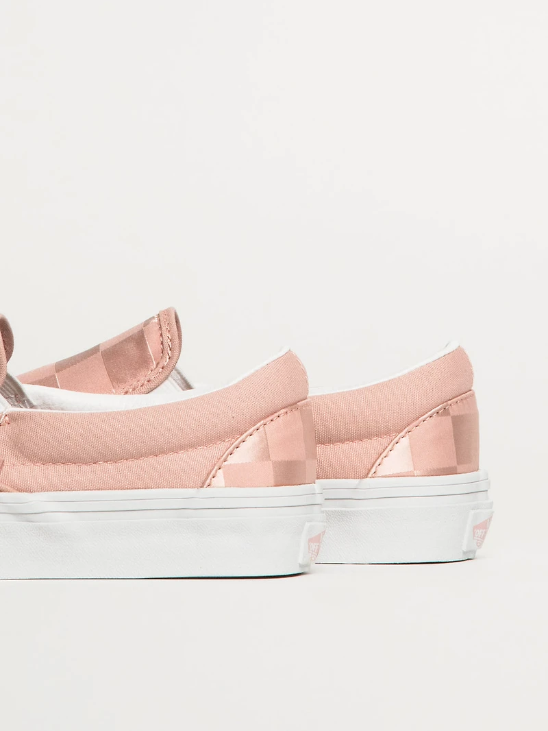 WOMENS VANS CLASSIC SLIP ON SATIN SHOES - PINK CHECKER