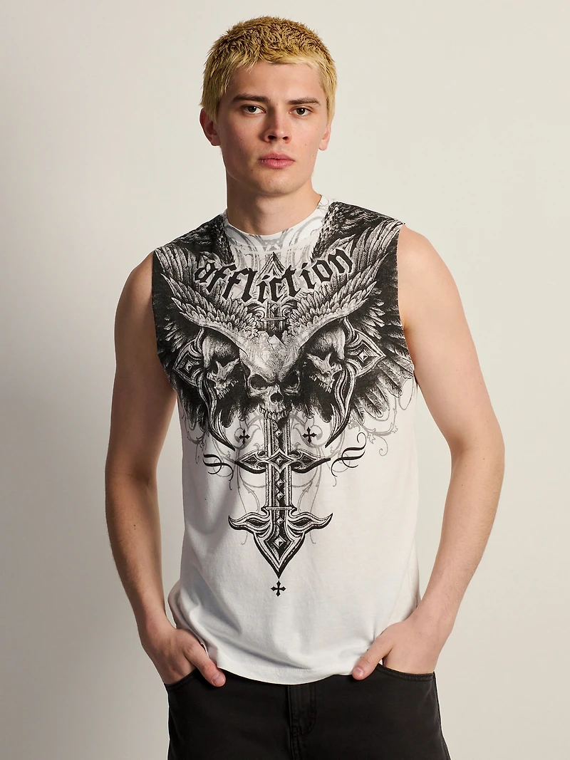 AFFLICTION DEATH EYES MUSCLE TANK -BLANC