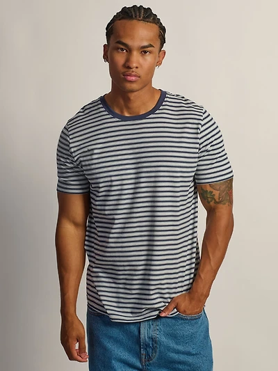 BOATHOUSE STRIPED VICTOR CREWNECK TEE - CHARCOAL NAVY