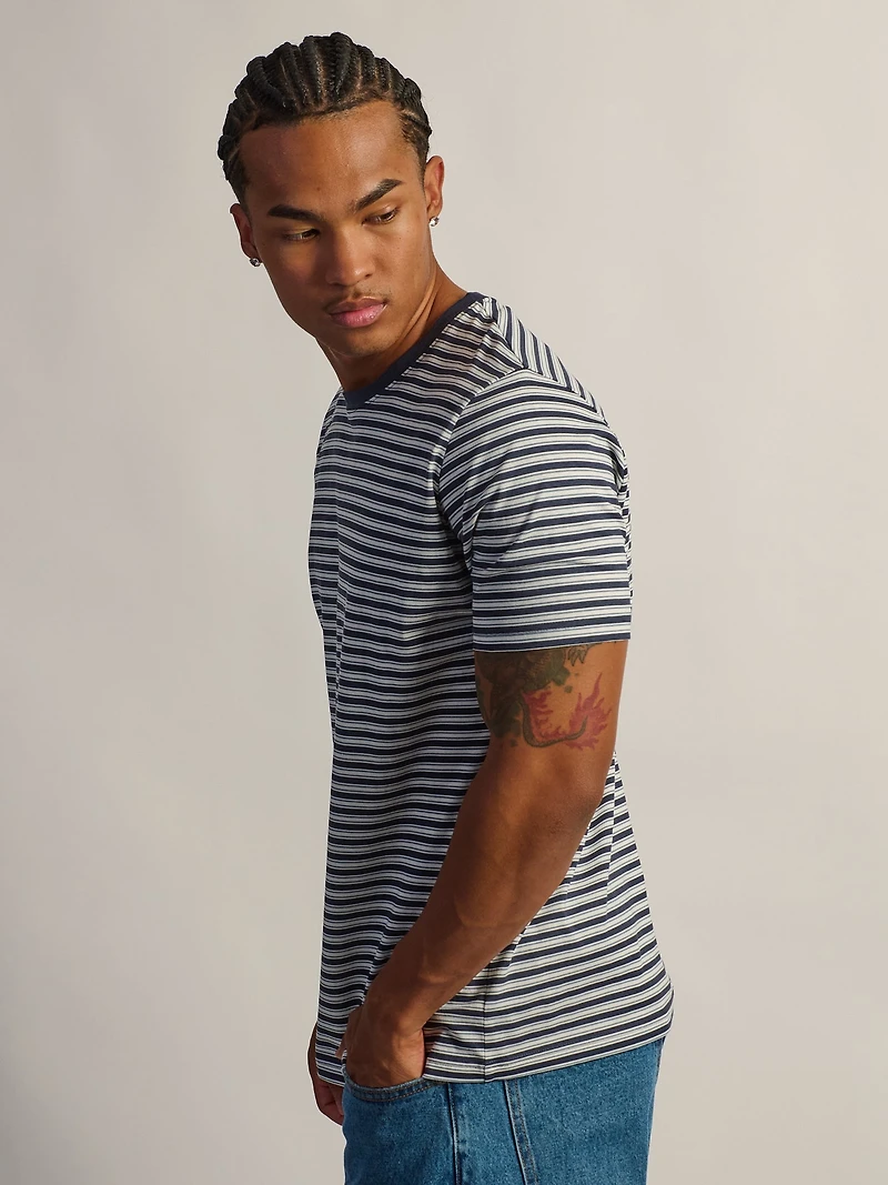 BOATHOUSE STRIPED VICTOR CREWNECK TEE - CHARCOAL NAVY