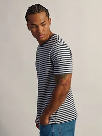 BOATHOUSE STRIPED VICTOR CREWNECK TEE - CHARCOAL NAVY