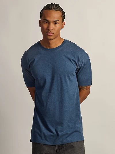 T-SHIRT COUPE LONGUE - MARINE CHINÉ