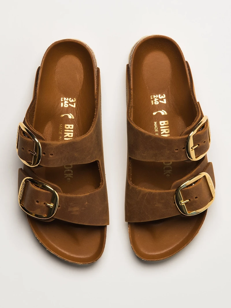 WOMENS BIRKENSTOCK ARIZONA BIG BUCKLE OILED LEATHER SANDALS - MEDIUM/N