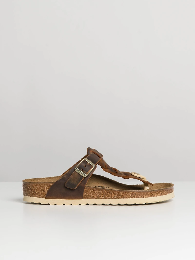 WOMENS BIRKENSTOCK GIZEH BRAIDED LEATHER SANDALS - REGULAR COGNAC
