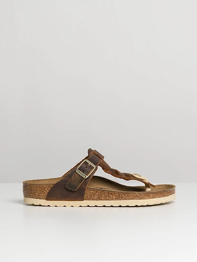 WOMENS BIRKENSTOCK GIZEH BRAIDED LEATHER SANDALS - REGULAR COGNAC
