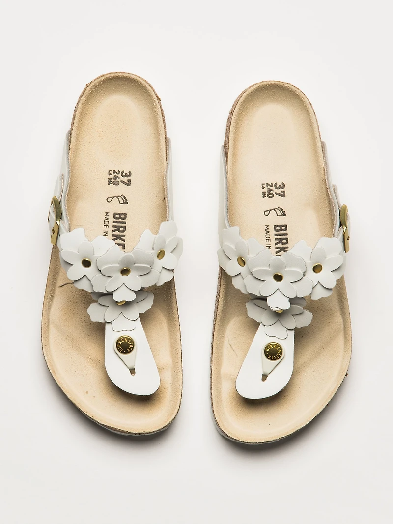 WOMENS BIRKENSTOCK GIZEH FLOWER LEATHER SANDALS