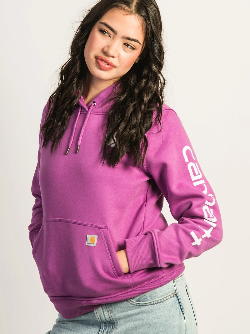 CARHARTT LOGO SLEEVE PULL OVER HOODIE - LIGHT PINK