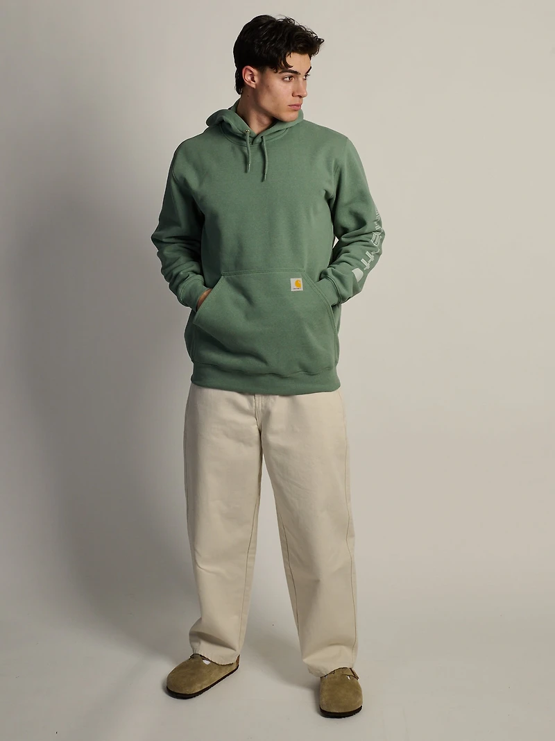 HOODIE CARHARTT LOGO SUR MANCHE – VERT FOG