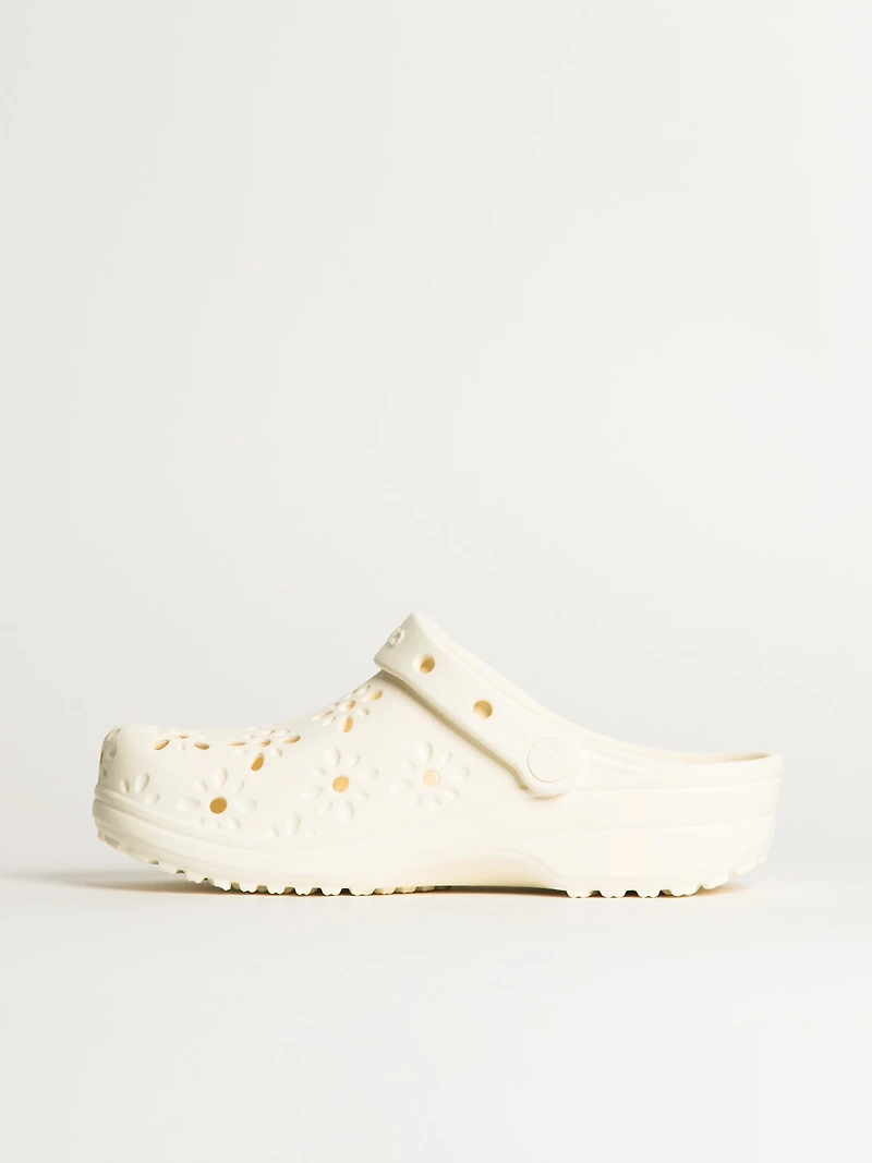WOMENS CROCS CLASSIC FLORAL CUTOUT CLOG - CHALK