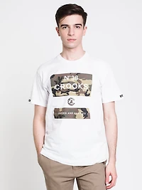 T-SHIRT À MANCHES COURTES CAMO KLEPTO POUR HOMME - BLANC LIQUIDATION