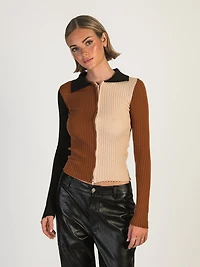 DAISY STREET LTD COLOURBLOCK ZIP KNIT TOP - CLEARANCE