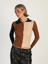DAISY STREET LTD COLOURBLOCK ZIP KNIT TOP - CLEARANCE