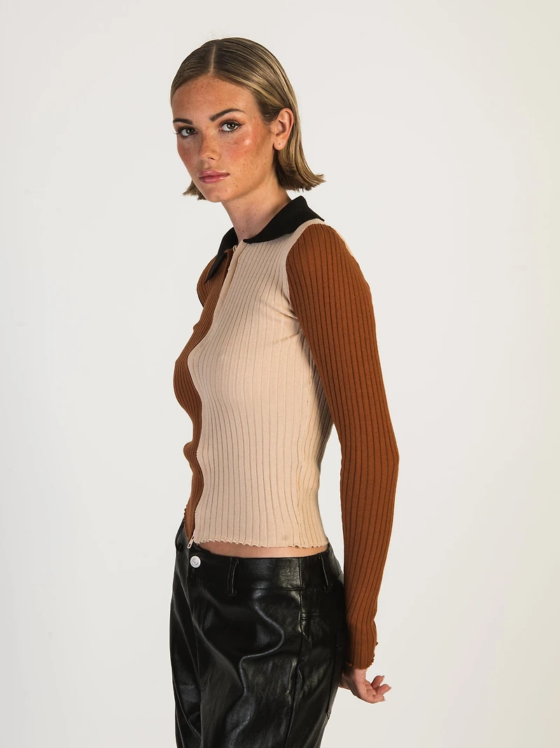 DAISY STREET LTD COLOURBLOCK ZIP KNIT TOP - CLEARANCE
