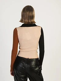DAISY STREET LTD COLOURBLOCK ZIP KNIT TOP - CLEARANCE