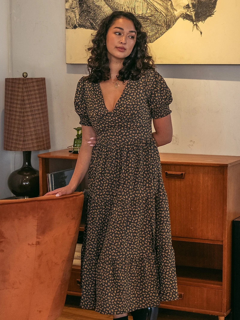 DAISY STREET LTD TIERED MIDI FLORAL DRESS - CLEARANCE