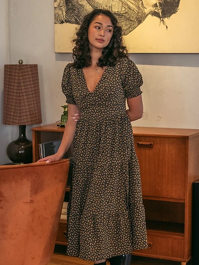 DAISY STREET LTD TIERED MIDI FLORAL DRESS - CLEARANCE