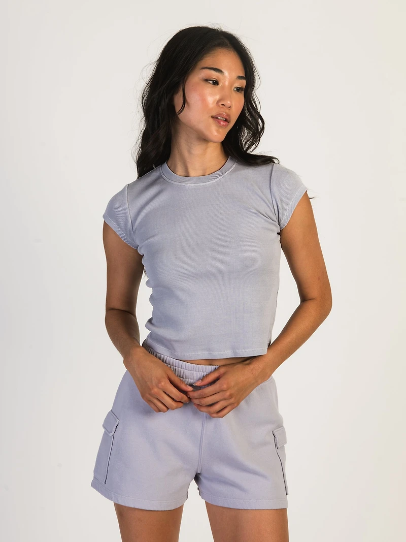HARLOW RIBBED SHORT SLEEVE BABY TEE - LAVENDER CLEARANCE