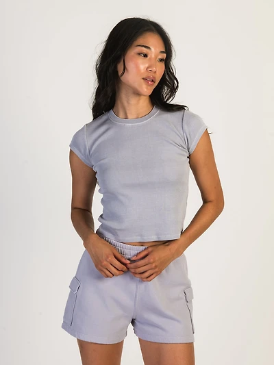 HARLOW RIBBED SHORT SLEEVE BABY TEE - LAVENDER CLEARANCE