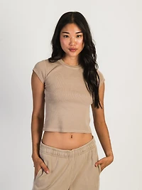 HARLOW RIBBED SHORT SLEEVE BABY TEE - MOCHA CLEARANCE