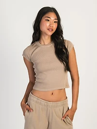 HARLOW RIBBED SHORT SLEEVE BABY TEE - MOCHA CLEARANCE