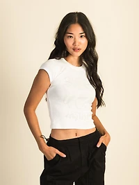 HARLOW RIBBED BABY PRINT TEE - WHITE CLEARANCE