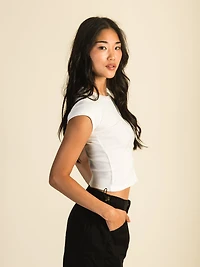 HARLOW RIBBED BABY PRINT TEE - WHITE CLEARANCE
