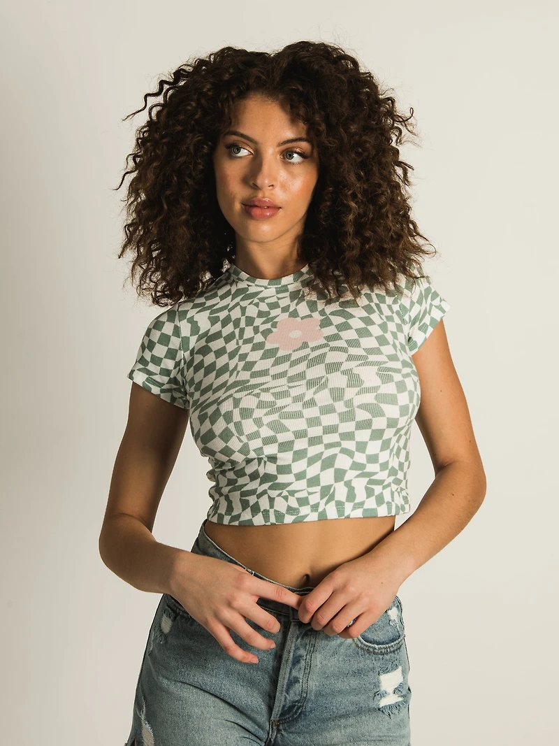HARLOW RIBBED ALL OVER PRINT BABY TEE - CLEARANCE