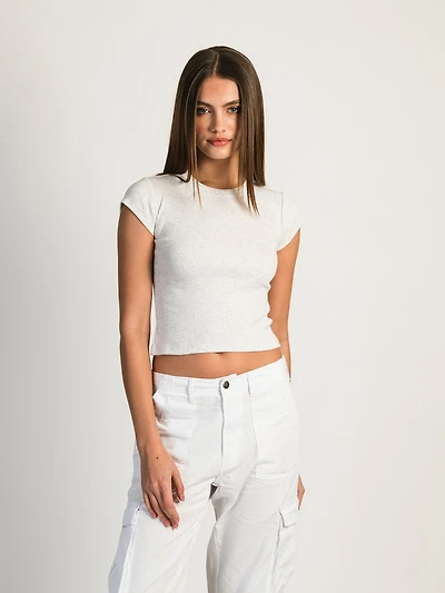 HARLOW RIBBED BABY MELANGE TEE - HEATHER CLOUD WHITE CLEARANCE