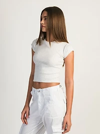 HARLOW RIBBED BABY MELANGE TEE - HEATHER CLOUD WHITE CLEARANCE