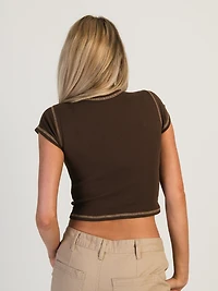 HARLOW GABBY SHORT SLEEVE BABY TEE - CHOCOLATE CLEARANCE