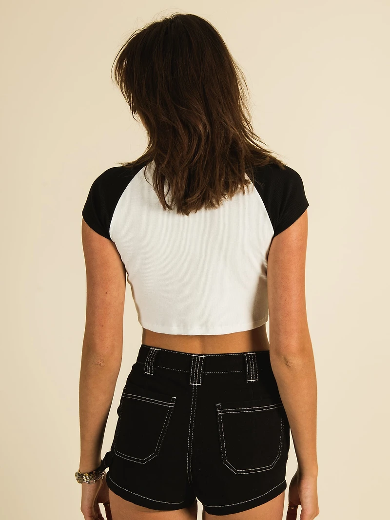 HARLOW COLOURBLOCK EMBROIDERED RAGLAN TEE - CLEARANCE