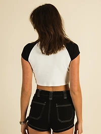 HARLOW COLOURBLOCK EMBROIDERED RAGLAN TEE - CLEARANCE