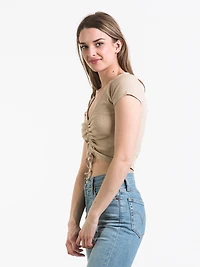 T-SHIRT À COL EN V FRONCÉ POUR FEMMES