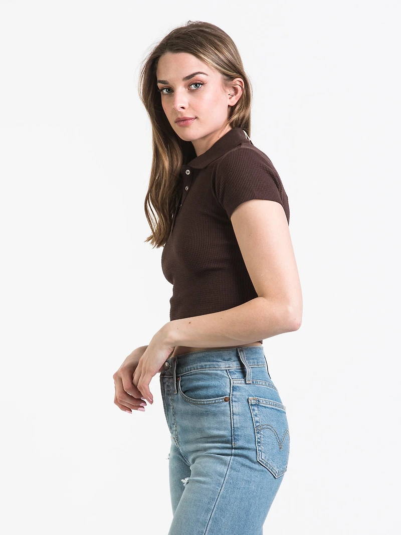 WOMENS WAFFLE SNAP HENLEY
