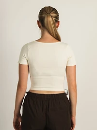 HARLOW SQUARE NECK SEAMLESS T-SHIRT - CREAM CLEARANCE
