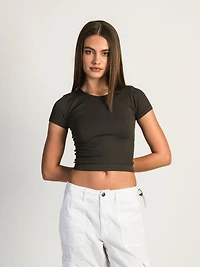 HARLOW RIBBED SEAMLESS TEE - CHARCOAL CLEARANCE