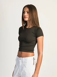 HARLOW RIBBED SEAMLESS TEE - CHARCOAL CLEARANCE