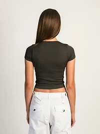 HARLOW RIBBED SEAMLESS TEE - CHARCOAL CLEARANCE