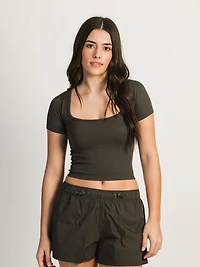 T-SHIRT SANS COUTURES HARLOW À COL CARRÉ - CHARBON LIQUIDATION