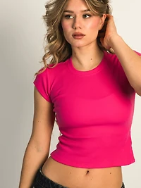 HARLOW ESSENTIAL RIBBED BABY TEE - NEON PINK