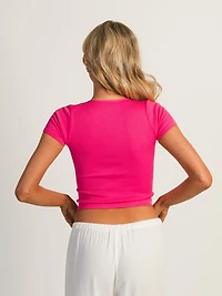 HARLOW RIBBED SEAMLESS TEE - NEON PINK