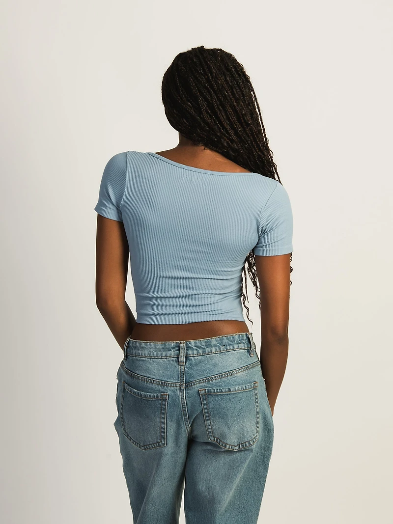 HARLOW SQUARENECK SEAMLESS TEE - BLUEBERRY CLEARANCE